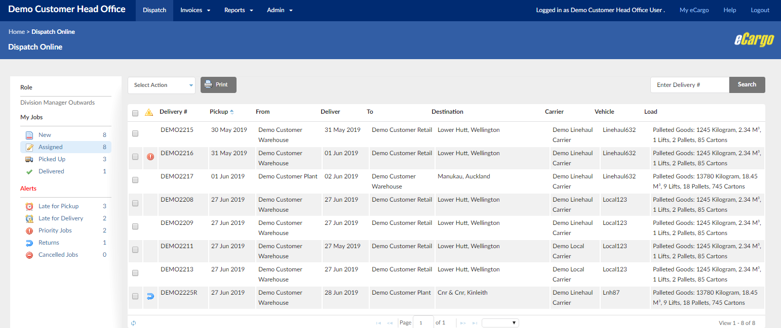 Screenshot of Dispatch Online